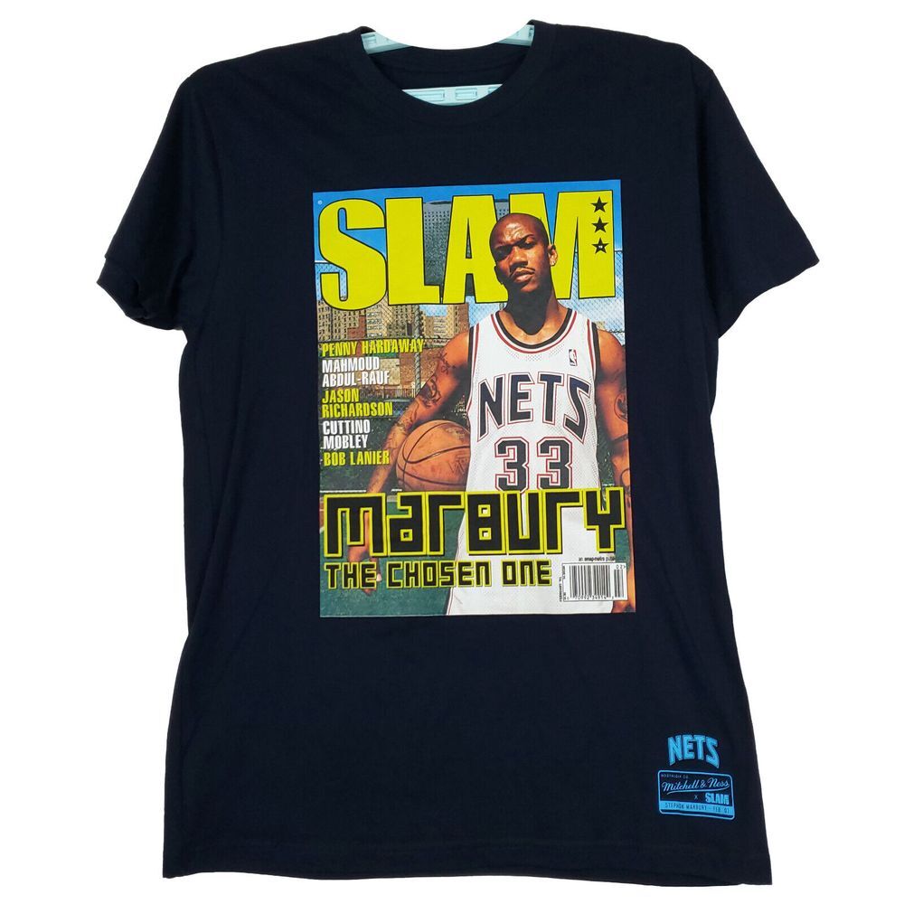 SLAM Stephon Marbury Nets Mitchell & Ness NBA Shirt M Medium Navy‎ New